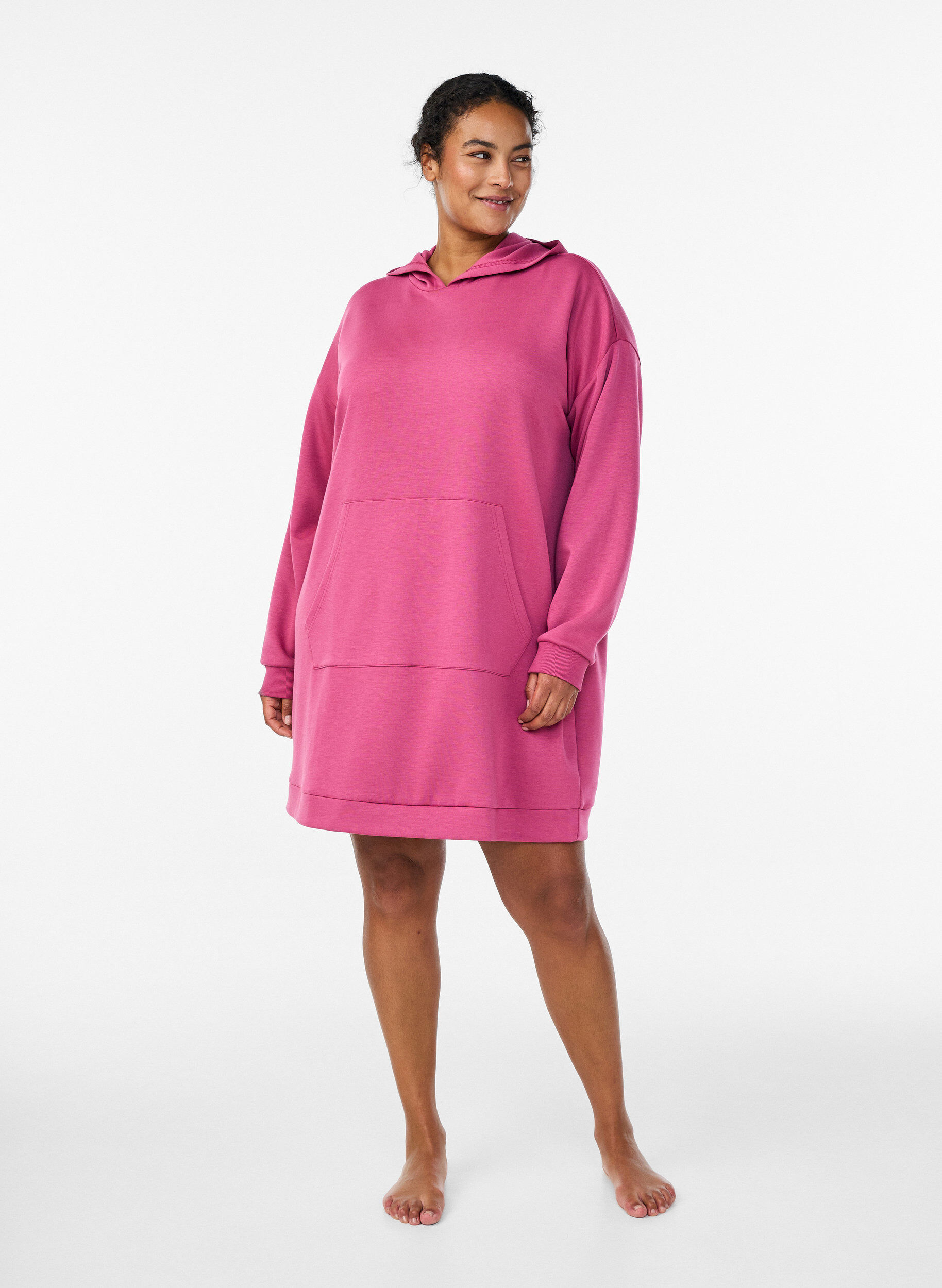 Zizzifashion Short hoodie dress with a kangaroo pocket, Rose, Model image number 1