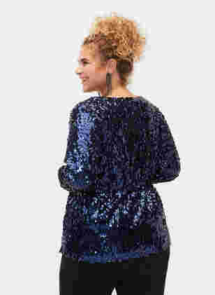 Cardigan with sequins and long sleeves, Evening Blue, Model