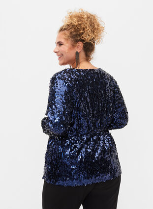 Cardigan with sequins and long sleeves, Evening Blue, Model image number 1