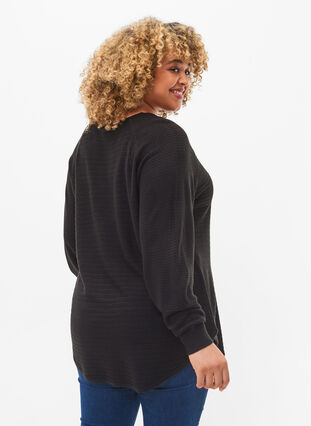 Knitted blouse with round neckline, Black, Model image number 1