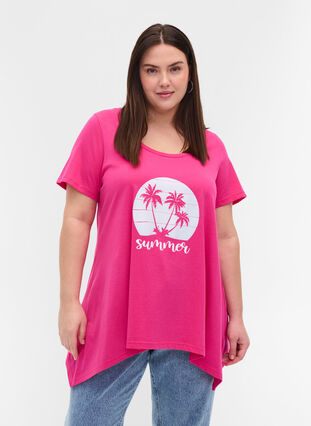 Short-sleeved cotton t-shirt with a-line, Beetroot Pur SUMMER, Model image number 0