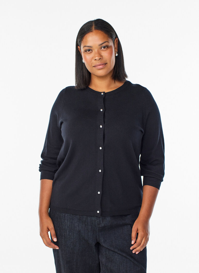 Cardigan with round buttons, Black, Model image number 0