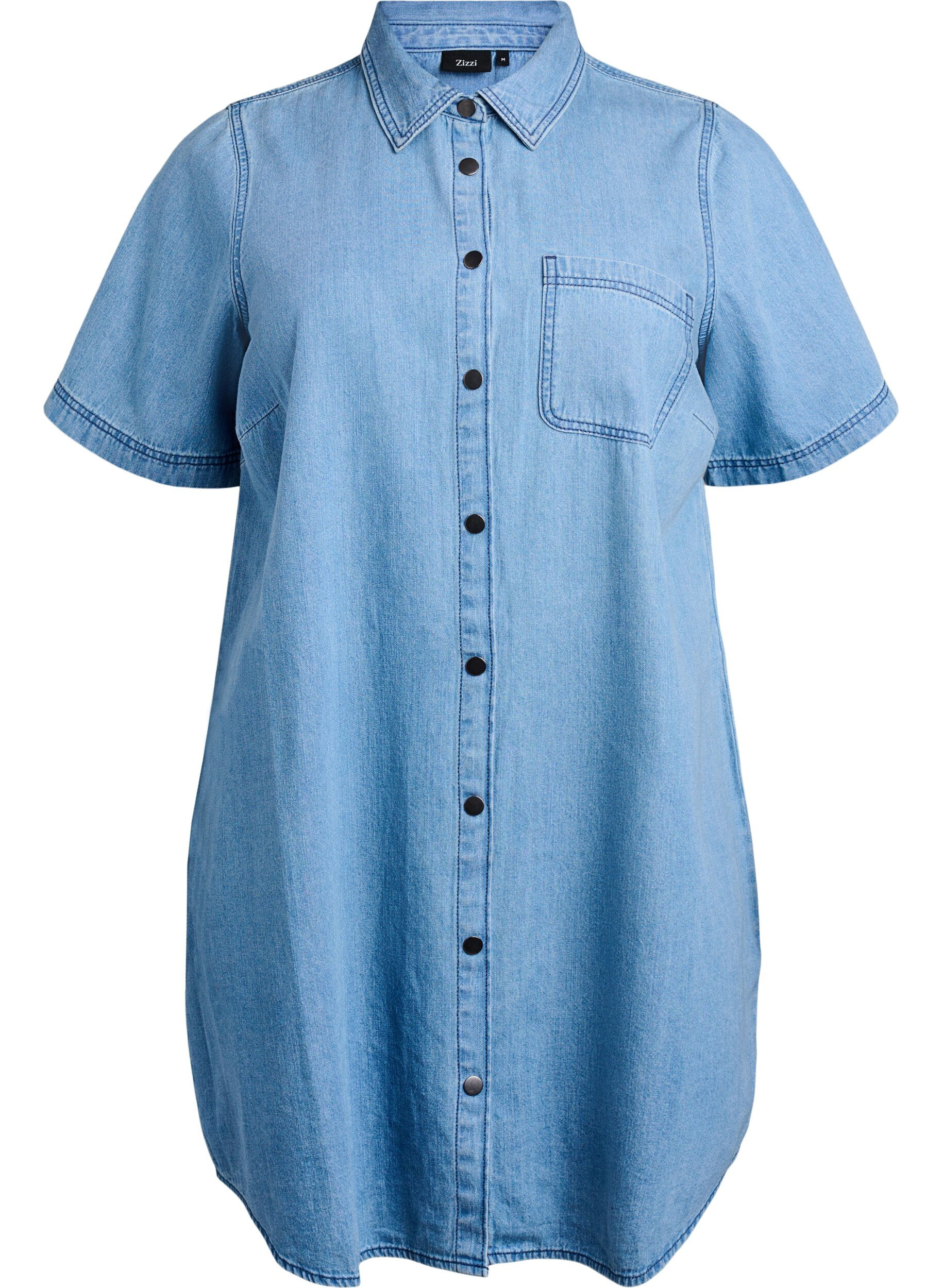 Denim shirt dress with short sleeves