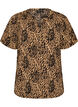 Blouse with short sleeves and v-neck, Brown, Packshot image number 0