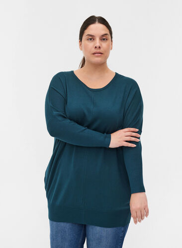 Knitted jumper with round neckline, Reflecting Pond, Model image number 0