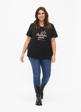 Christmas T-shirt with sequins, Black W. Loading, Model image number 2