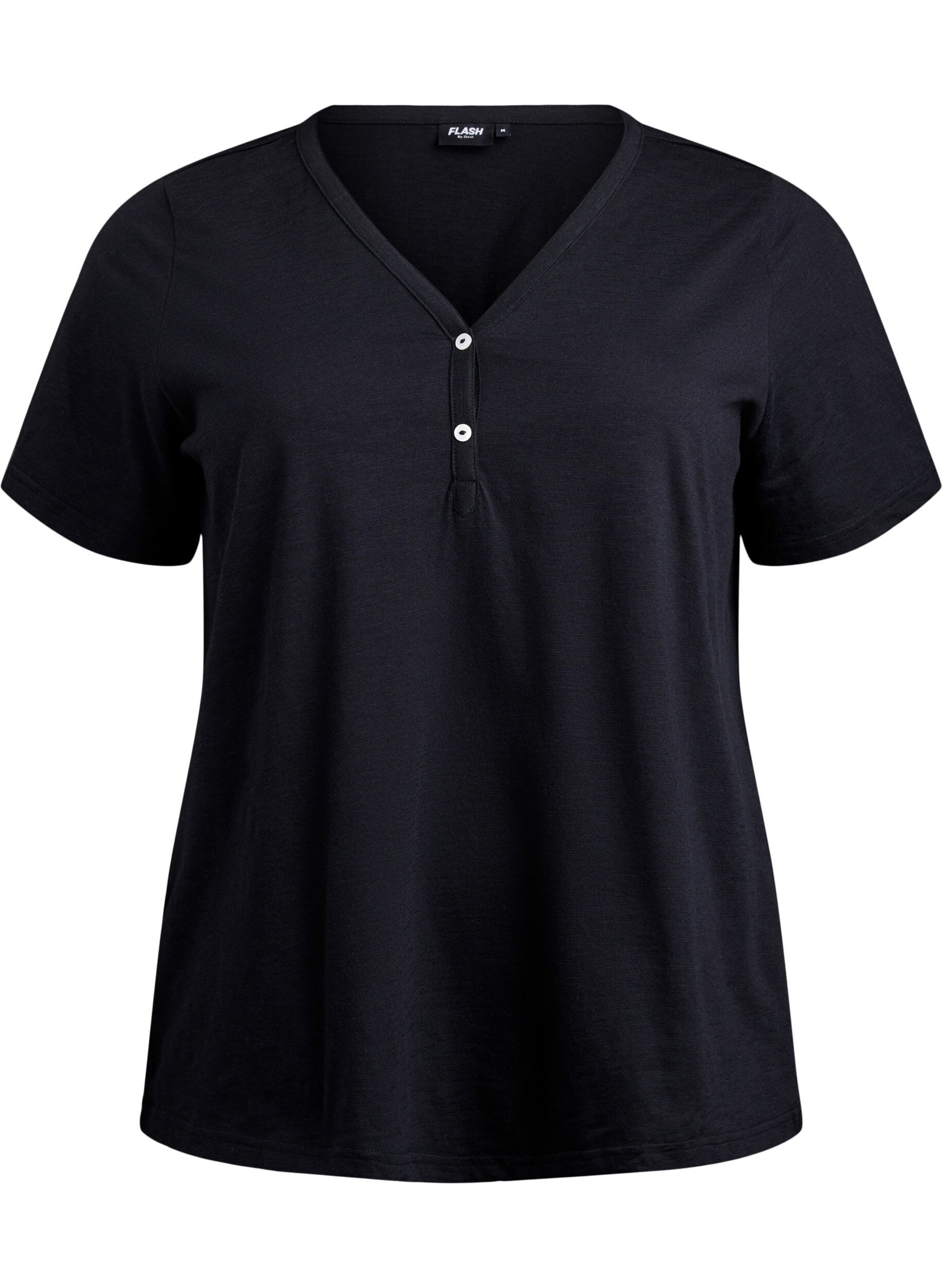 Zizzifashion FLASH - T-shirt with button detail, Black, Packshot image number 0