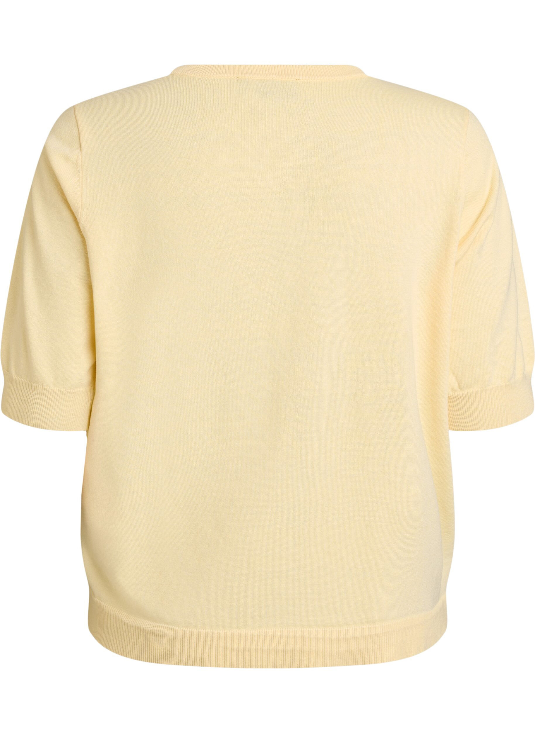 ZizzifashionFine-knit blouse with short sleeves, Yellow, Packshot image number 3
