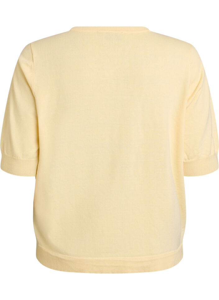 Fine-knit blouse with short sleeves, Yellow, Packshot image number 3
