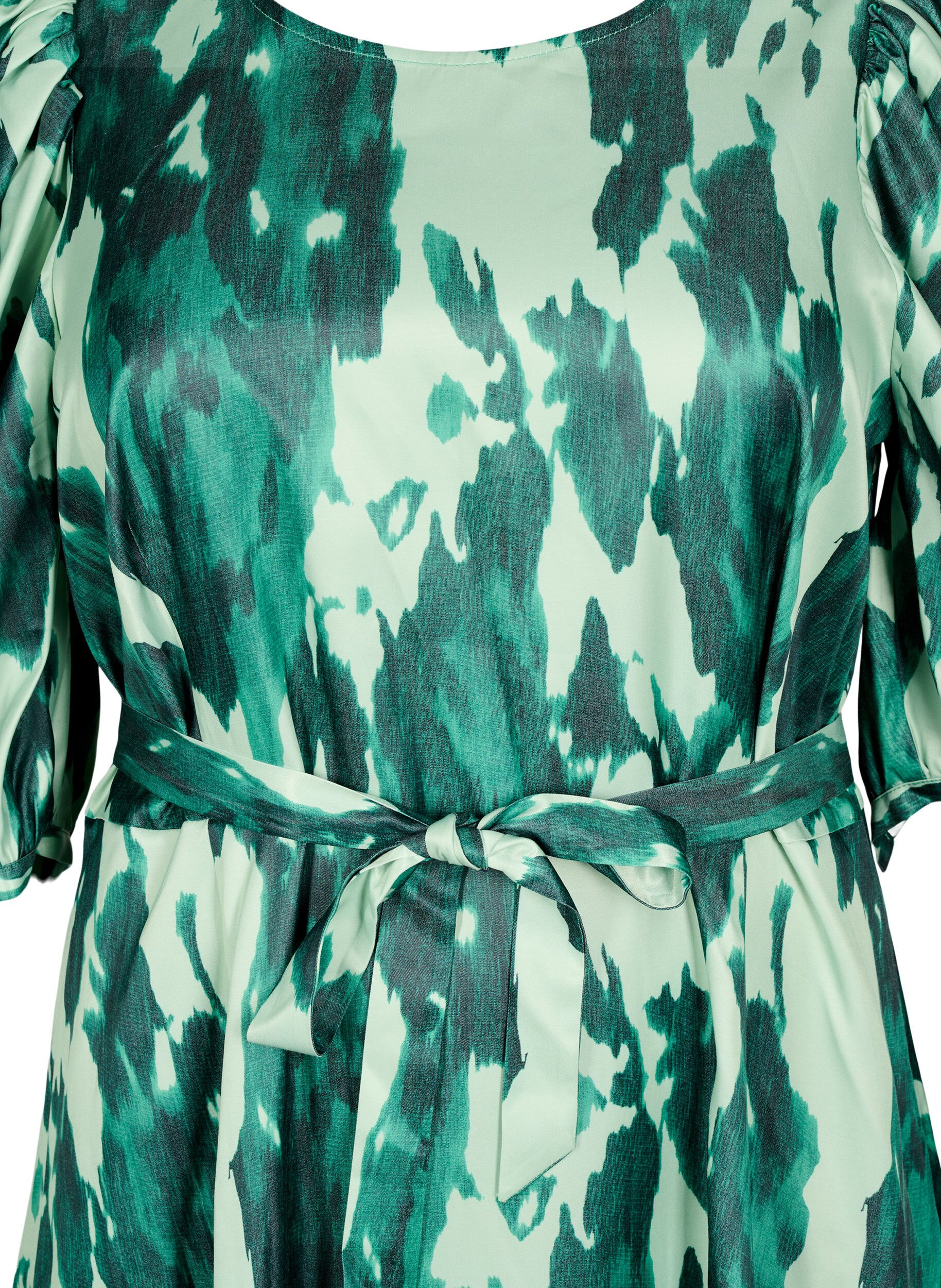 Zizzifashion Short-sleeved party dress with tie-belt, Green, Packshot image number 2