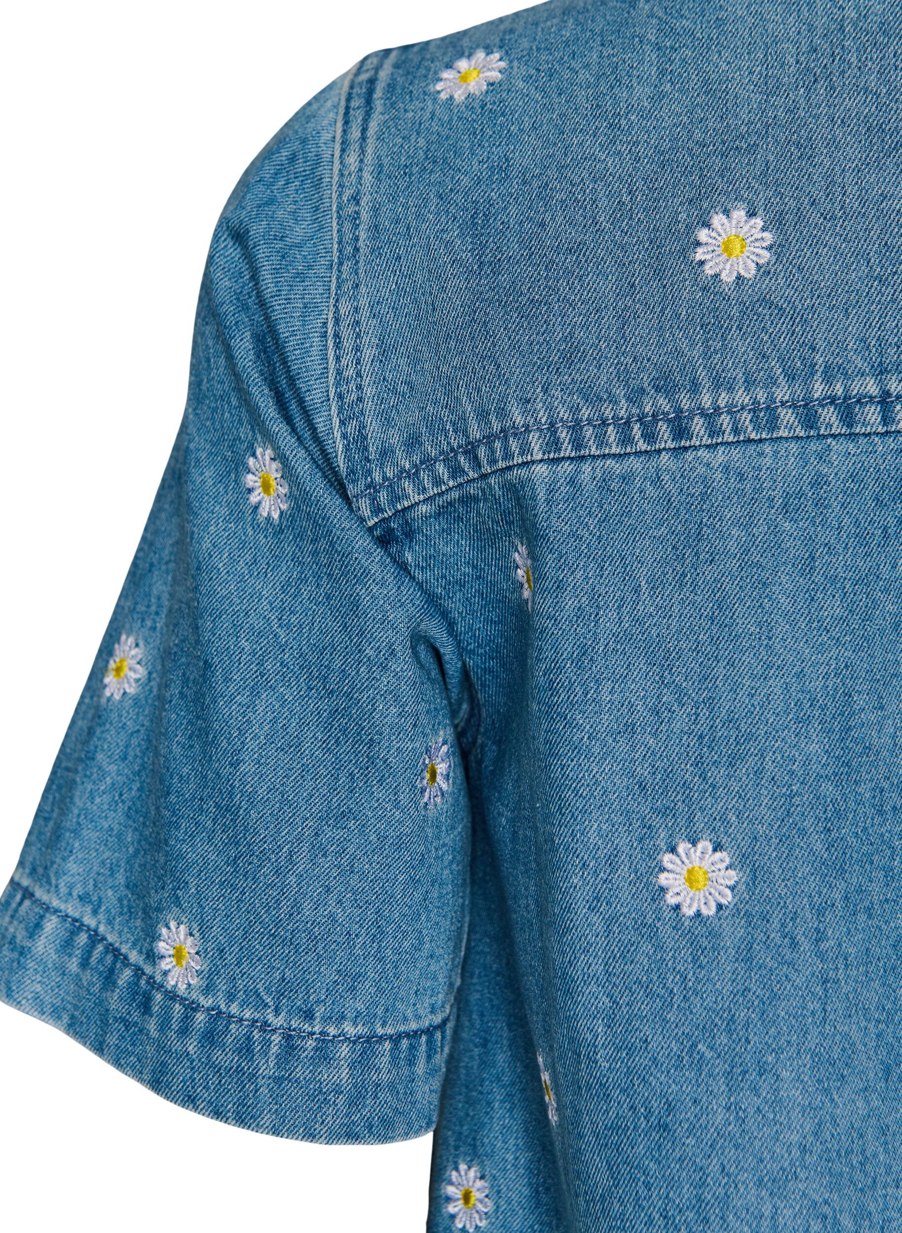 ZizzifashionShort denim dress with embroidered flowers, Light Blue, Packshot image number 3