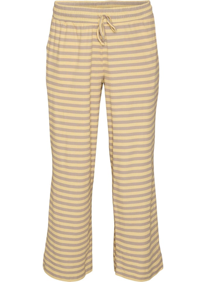 Striped pyjama bottoms with a high waist and wide legs, Yellow, Packshot image number 0