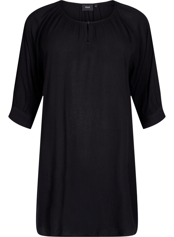 Viscose tunic with 3/4 sleeves, Black, Packshot image number 0