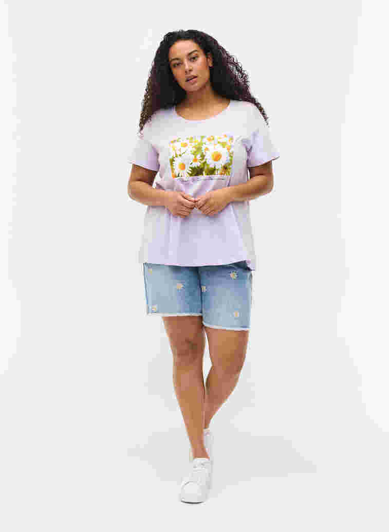 Cotton t-shirt with a-line cut and print, Thistle Fl. Picture, Model image number 2