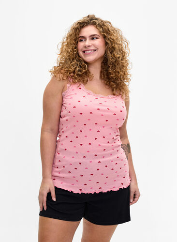 Top with print and lace edge, Tickled P. Heart AOP, Model image number 0