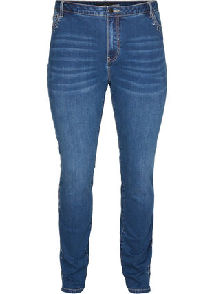 High-waisted embroidered Nille jeans, Blue denim, Packshot image number 0