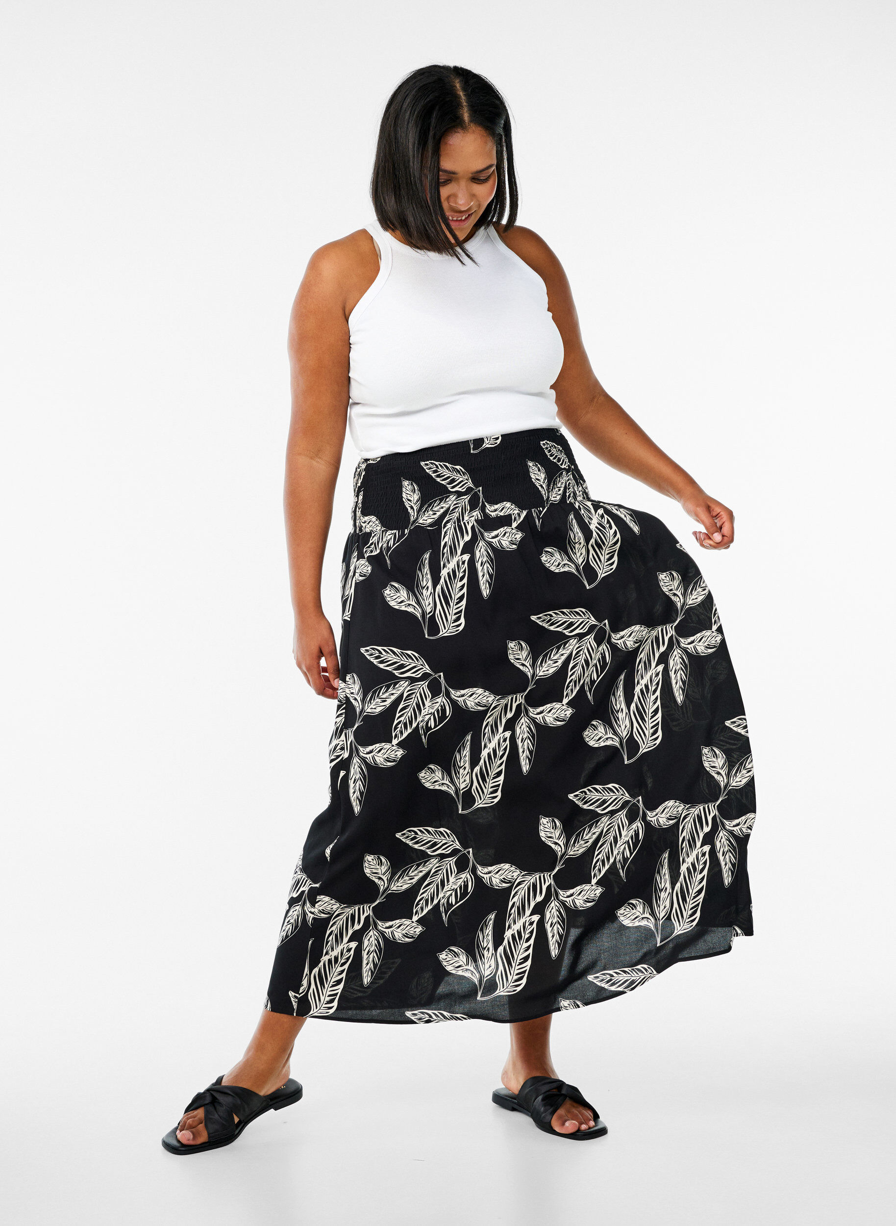 ZizzifashionViscose maxi skirt with smocking, Black, Model image number 2