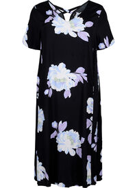 Floral viscose dress with short sleeves