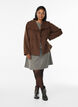 Short jacket with collar and fabric-covered buttons, Brown, Model image number 1