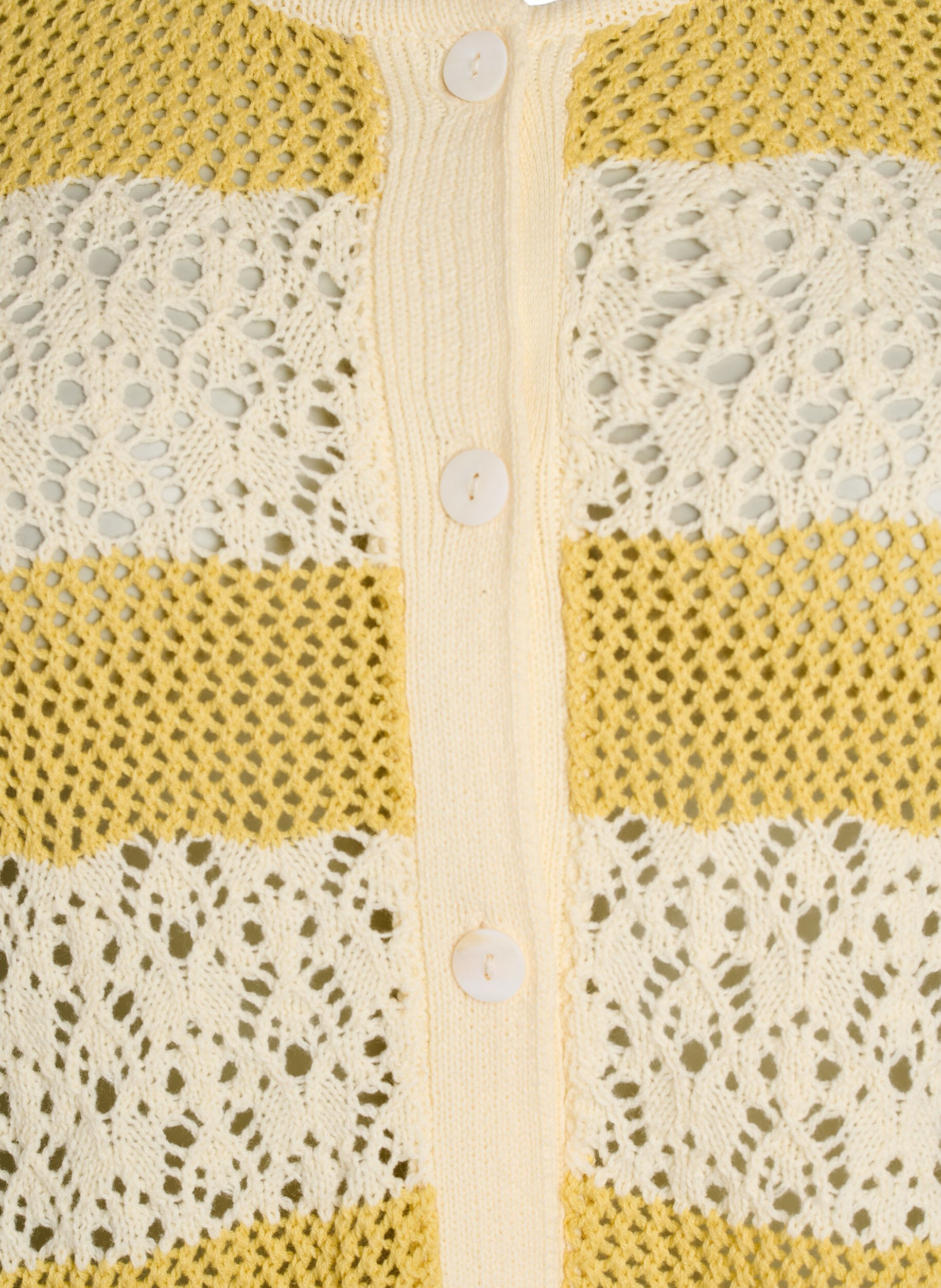 Zizzifashion Knitted cardigan with eyelet embroidery and stripes, Yellow, Packshot image number 2