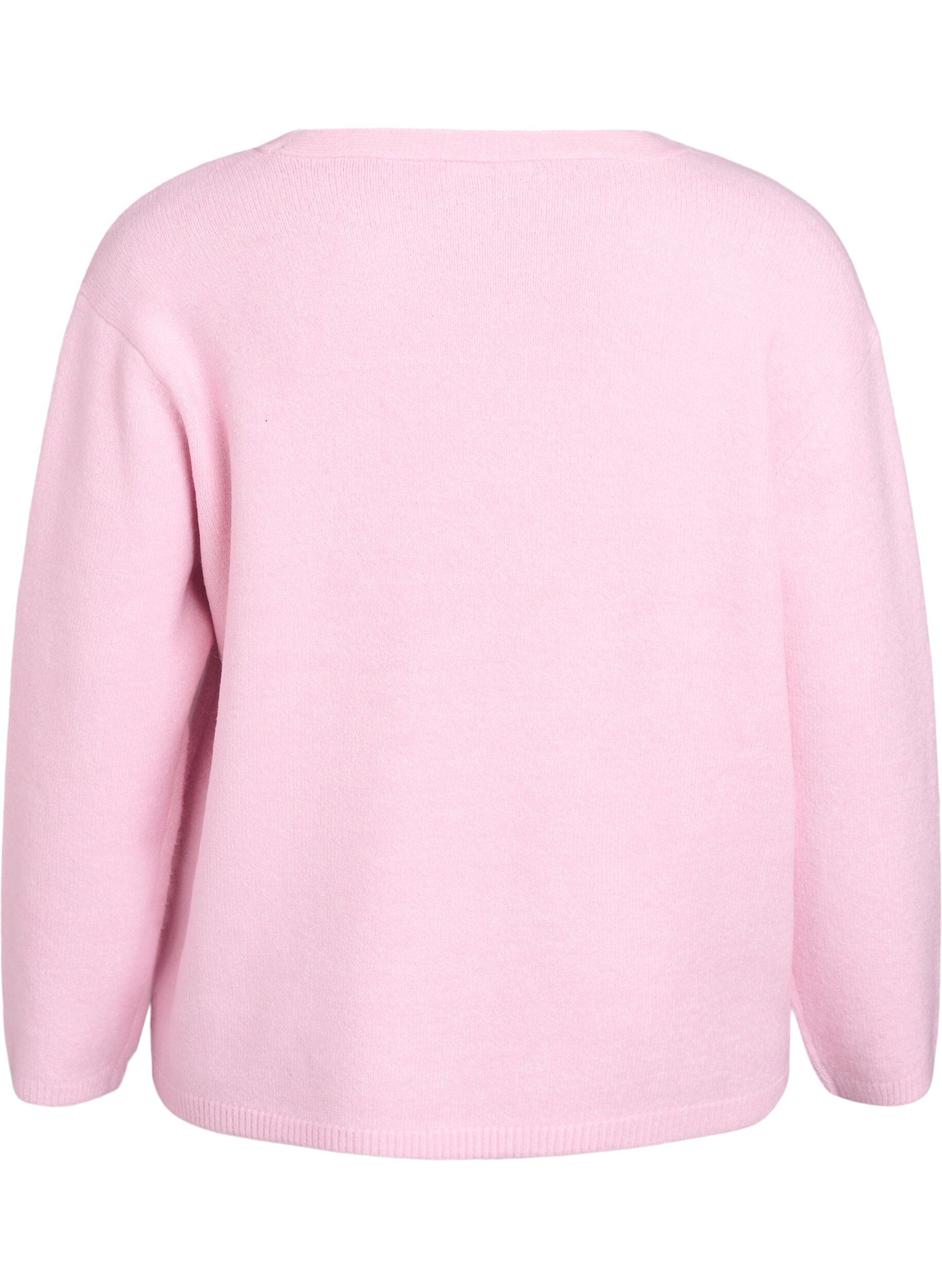 Zizzifashion Cardigan with V-neck and embroidered flowers, Rose, Packshot image number 1