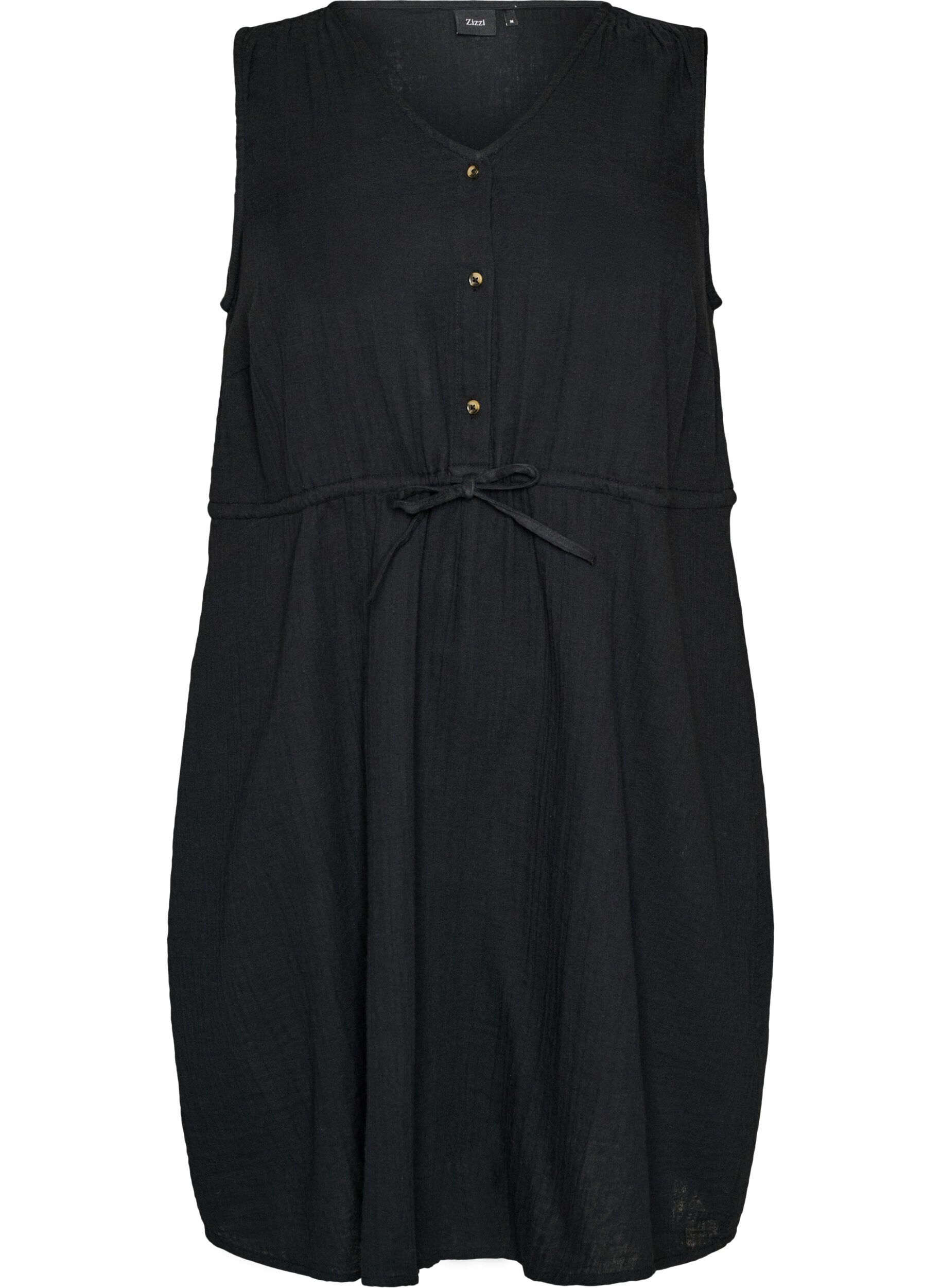 Sleeveless cotton muslin dress with tie string