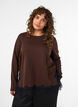 Jersey blouse with lace trim, Brown, Model image number 0