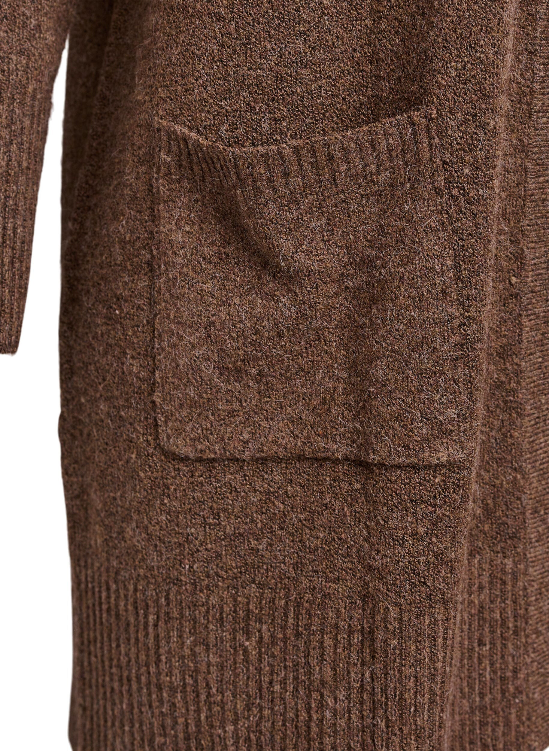 ZizzifashionRibbed Knit Cardigan with Pockets, Brown, Packshot image number 3