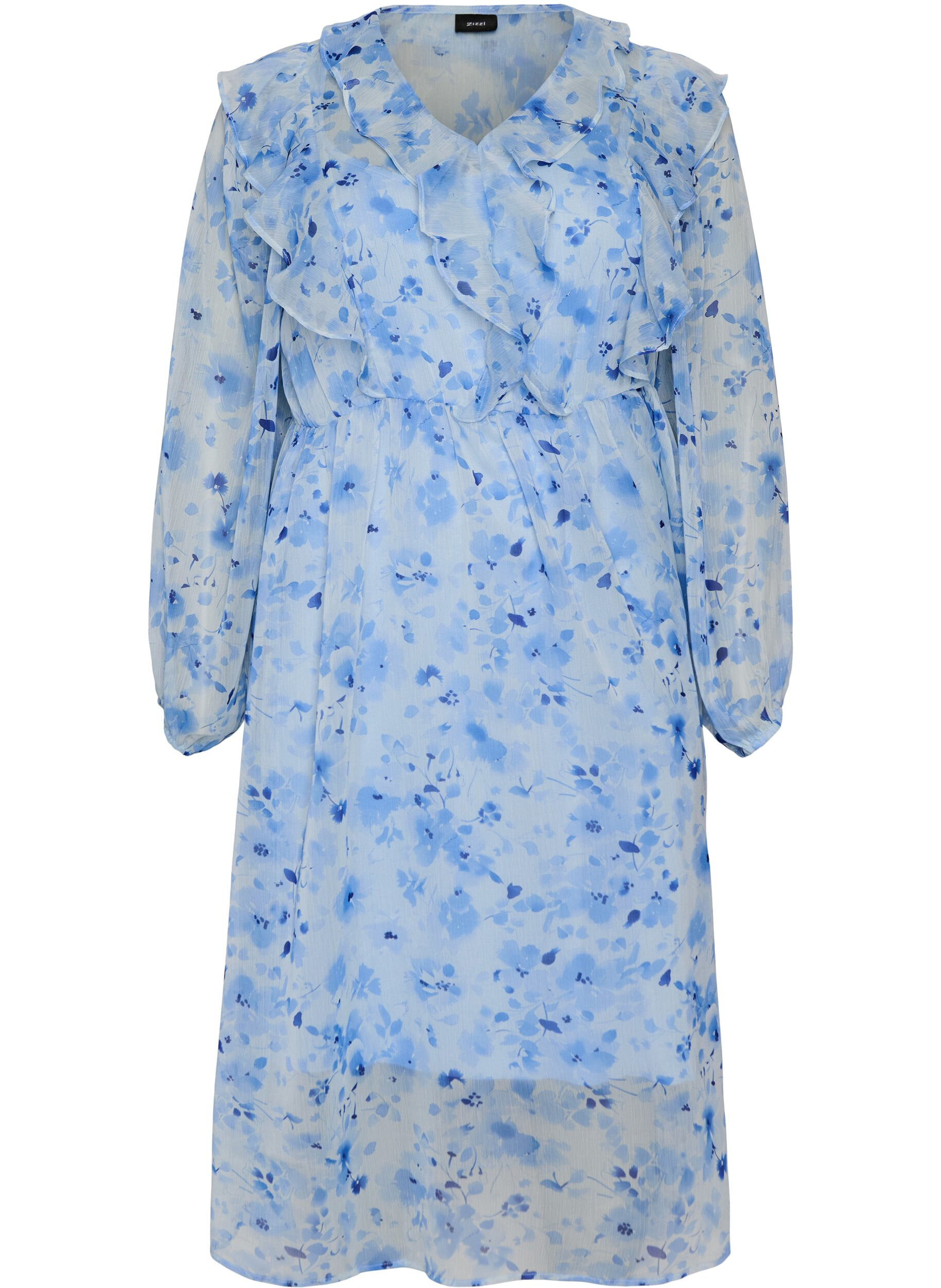 Floral chiffon dress with ruffles and long sleeves