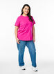 Basic cotton t-shirt with a round neck, Pink, Model image number 1
