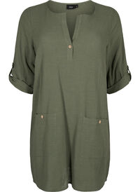 3/4 sleeve cotton blend tunic with linen