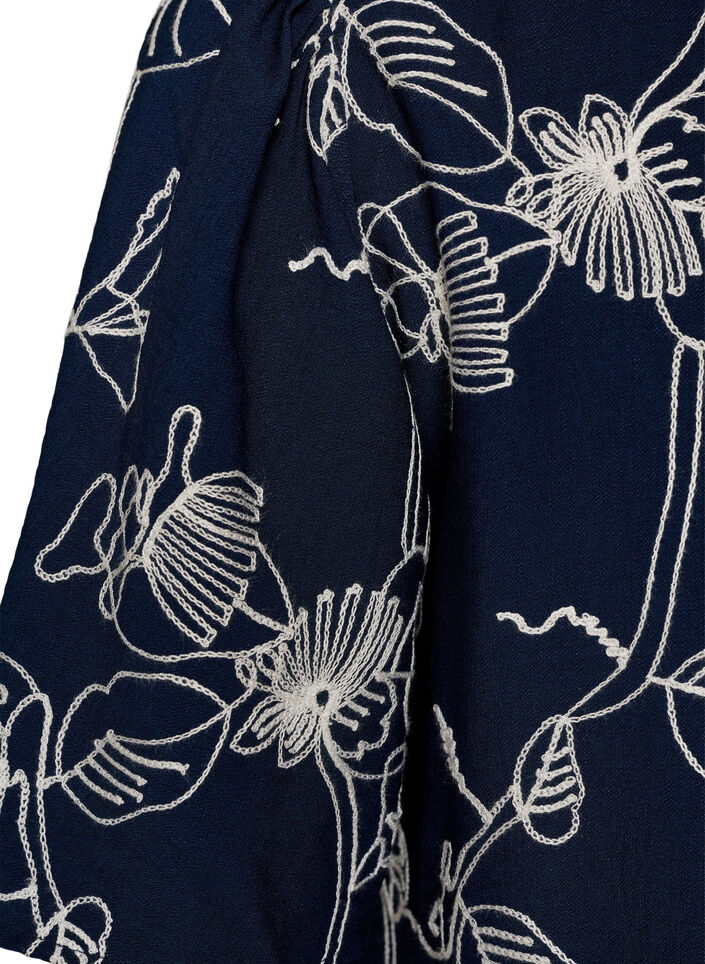 Short A-line dress with embroidered pattern, Blue, Packshot image number 3