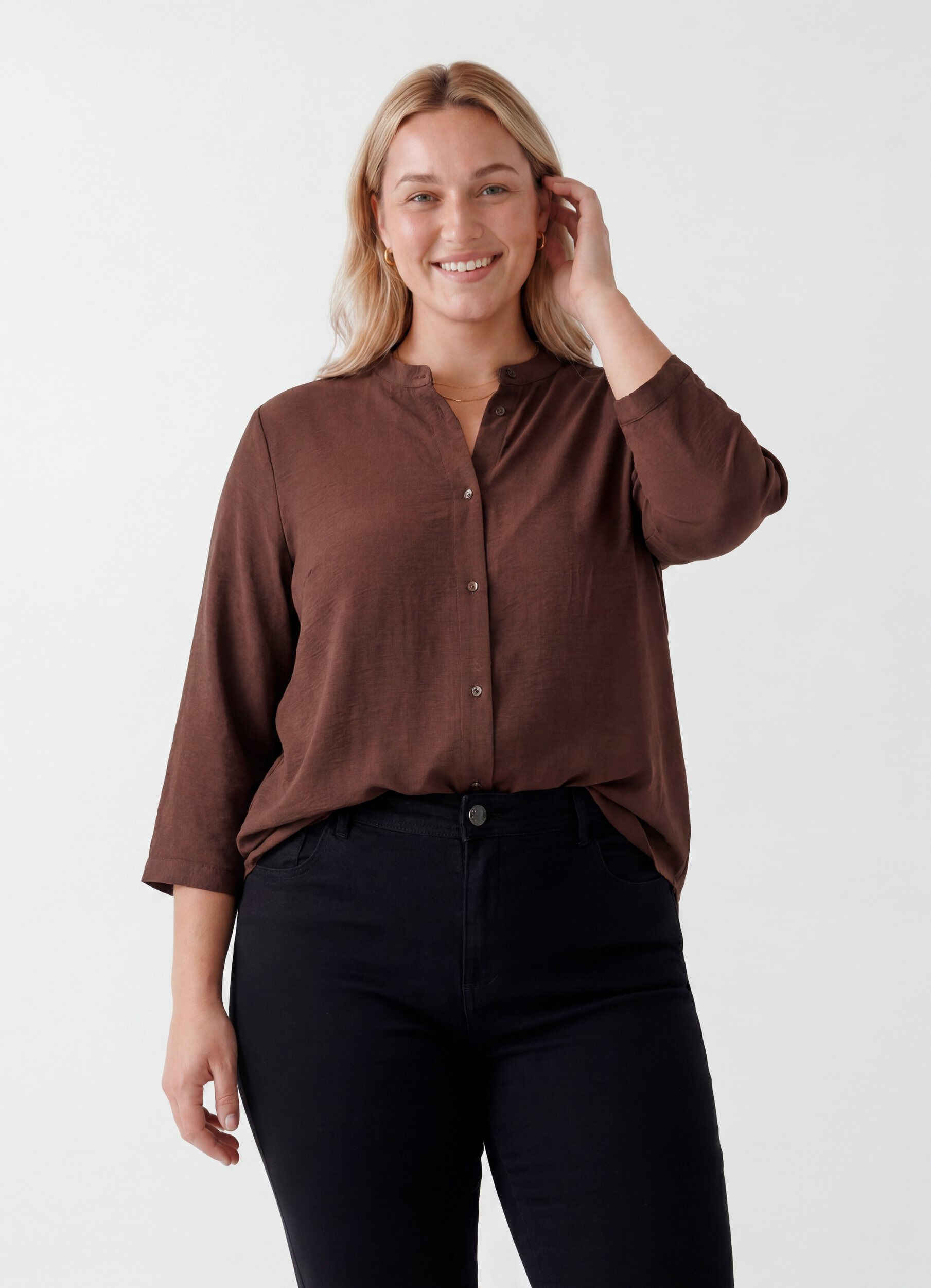 Tunic with 3/4 sleeves, Brown, Model