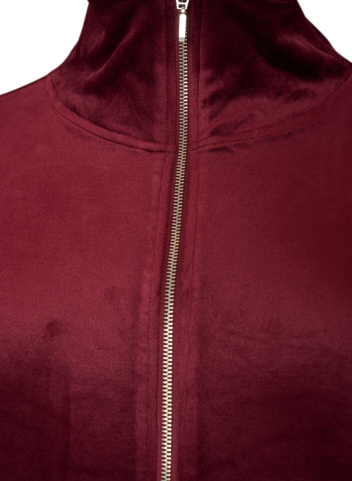 Soft velour cardigan with a zipper and high collar, Red, Packshot image number 2