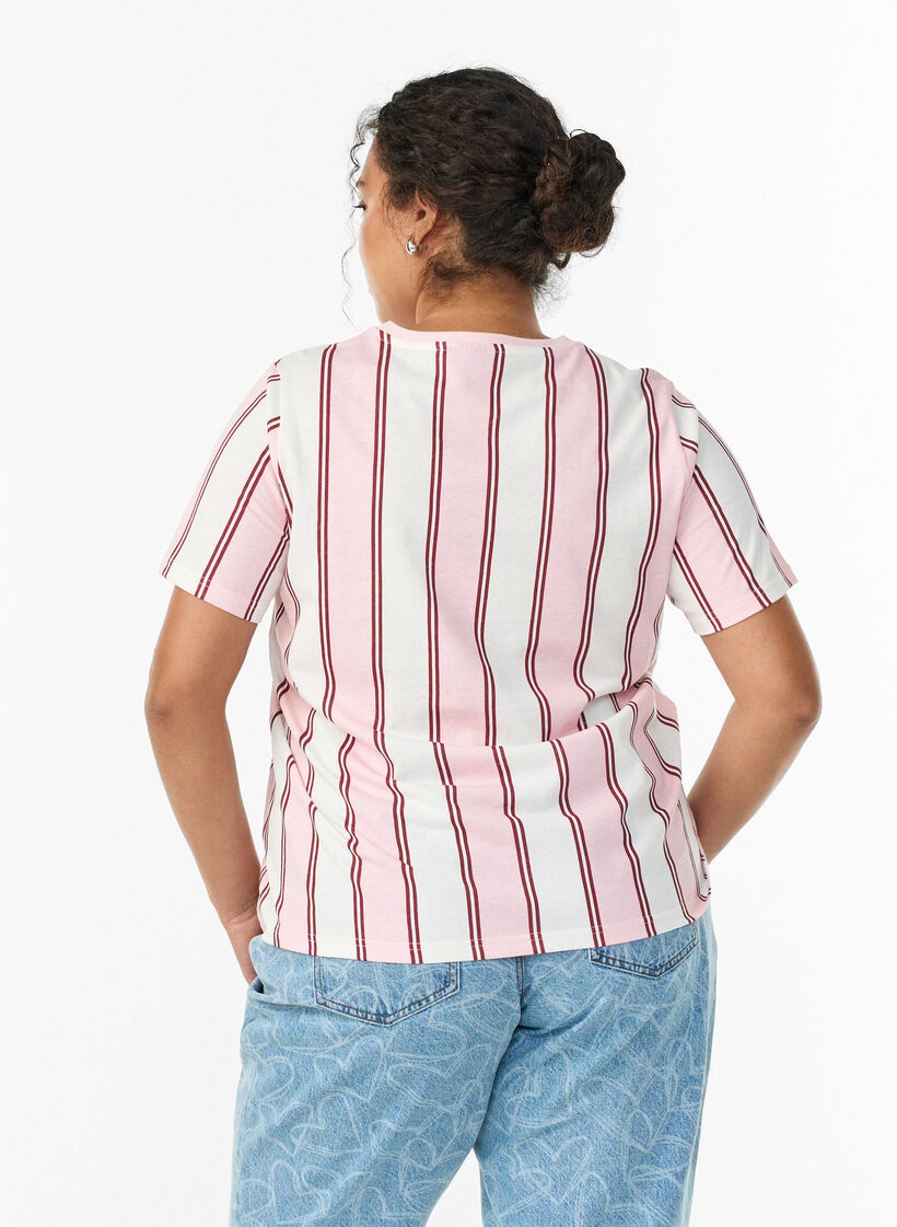 T-shirt with stripes and text print, Rose, Model image number 2