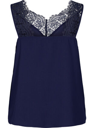 Sleeveless top with v-neck and lace, Navy Blazer, Packshot image number 1