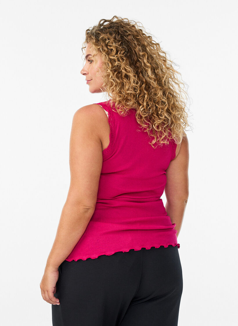 Top with lace trim, Pink, Model image number 2
