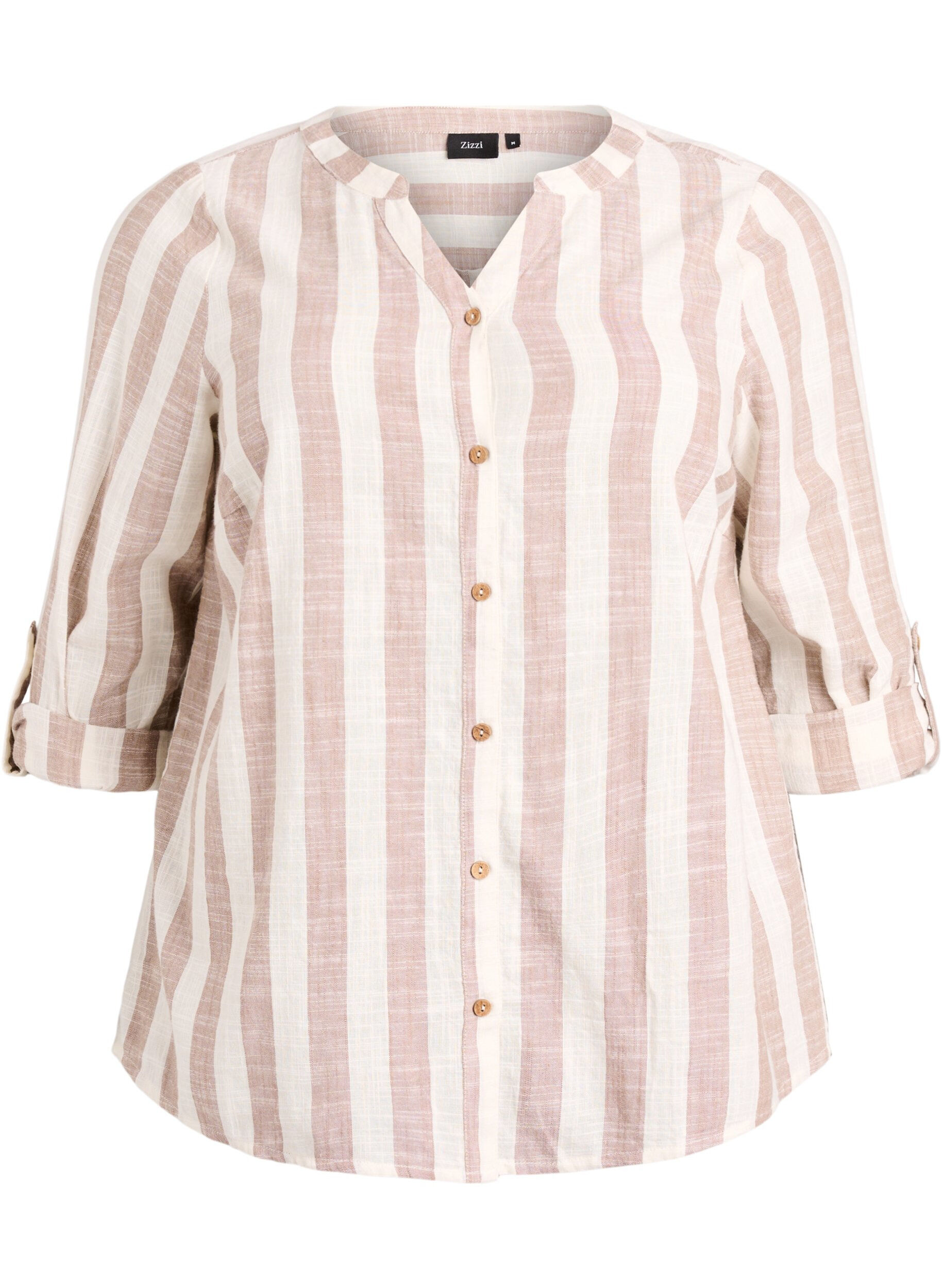 Cotton shirt blouse with V-neck