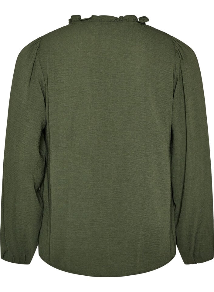 Blouse with V-neck and crochet trim, Green, Packshot image number 1