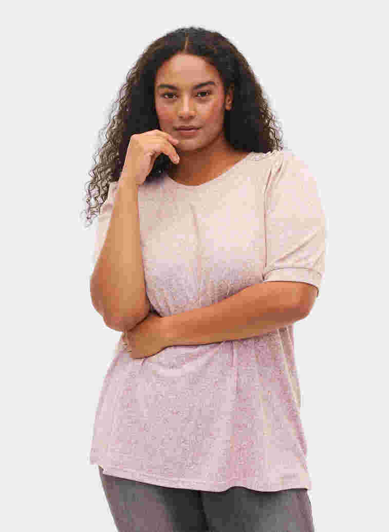 Blouse with short puff sleeves, Dusty Rose Mel., Model
