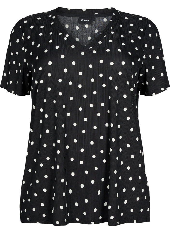 FLASH - Printed t-shirt with v-neck, Black Dot, Packshot image number 0