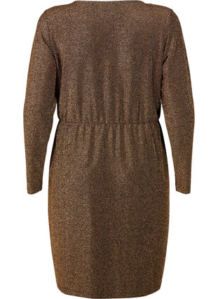 Glitter dress with wrap look and long sleeves, Black Copper, Packshot image number 1