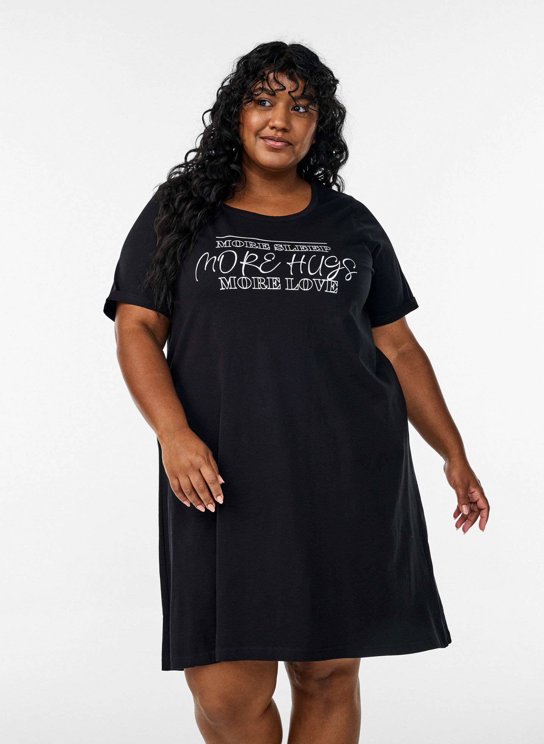 Zizzifashion Organic cotton nightgown with v-neck, , Model image number 0