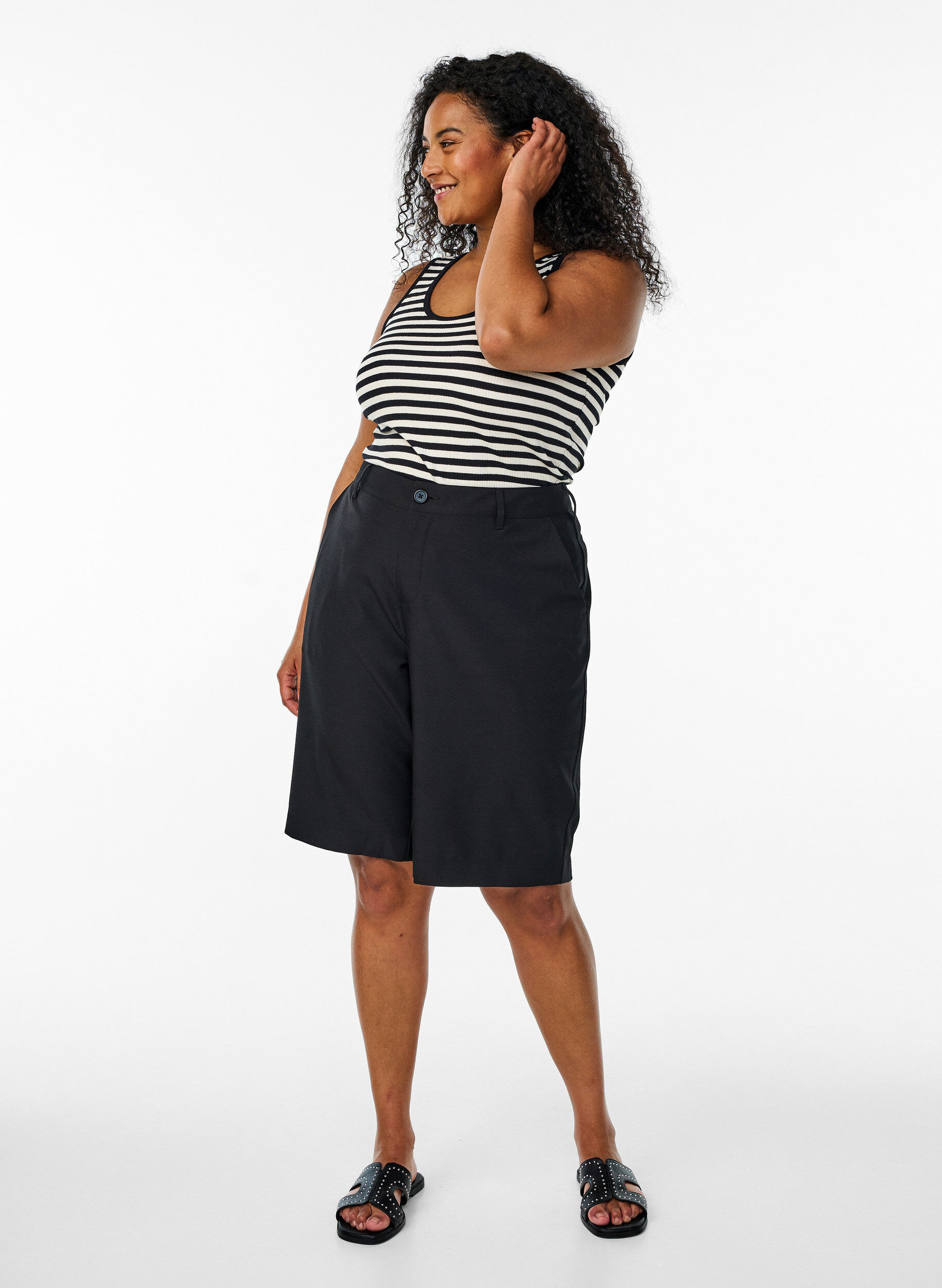 Zizzifashion Striped tank top with a rib structure, Black, Model image number 1