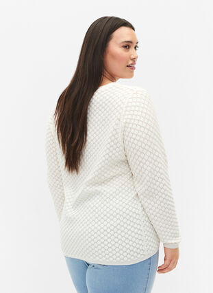 Patterned knitted top with v-neckline, Cloud Dancer, Model image number 1