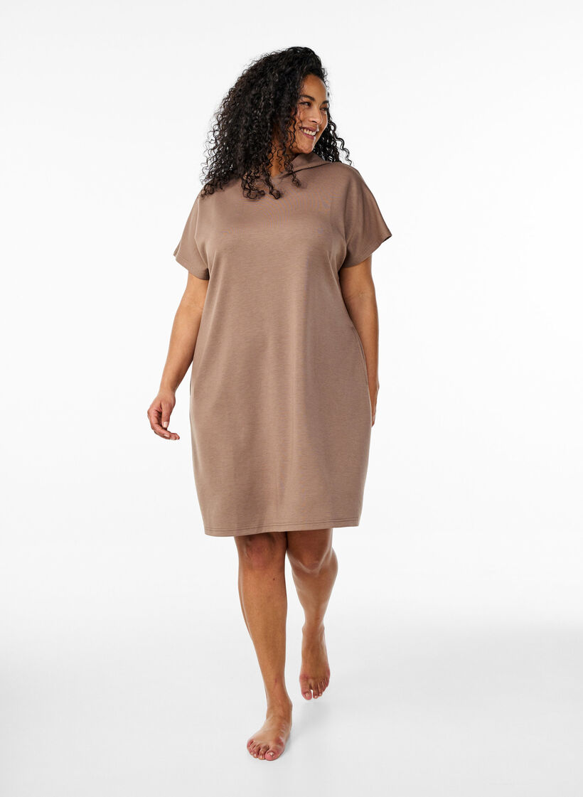 Short sleeve sweat dress in modal mix, Brown, Model image number 1