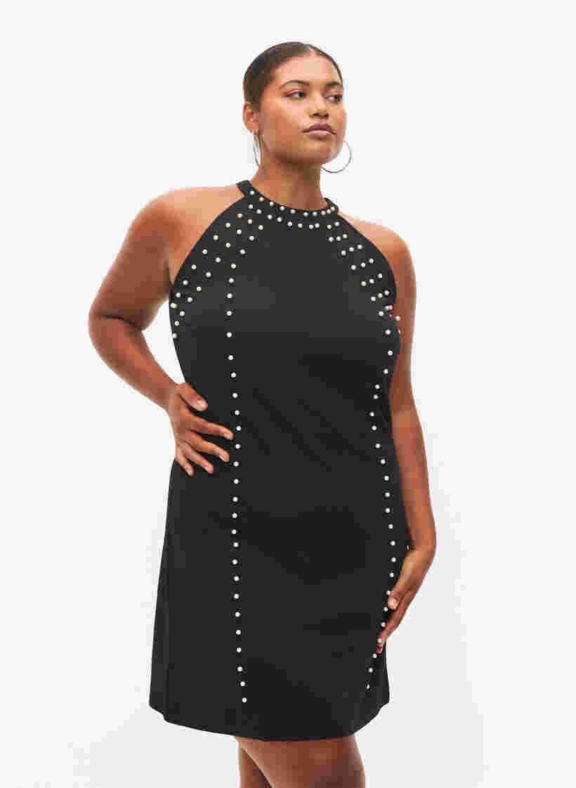 Halter neck dress with beads, Black w. Beads, Model image number 0