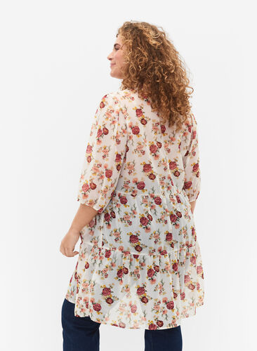 FLASH - Printed tunic with 3/4 sleeves, Off White Flower, Model image number 1