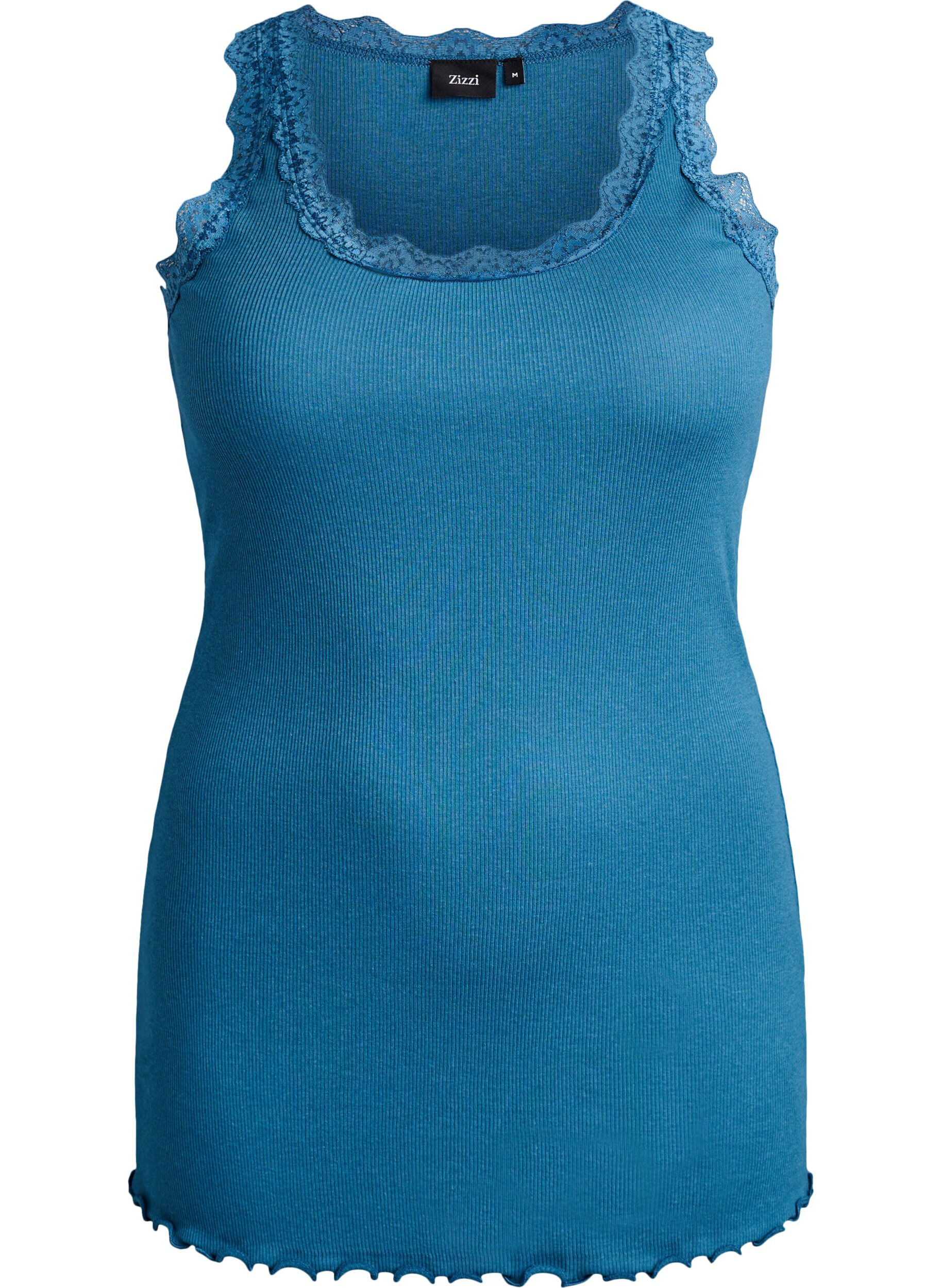 ZizzifashionTop with lace trim, Petrol, Packshot image number 0