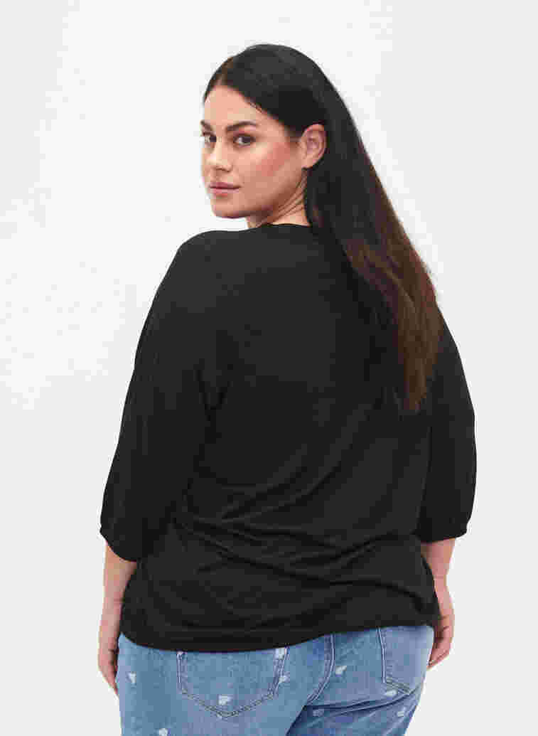 Plain blouse with 3/4 sleeves, Black, Model image number 1